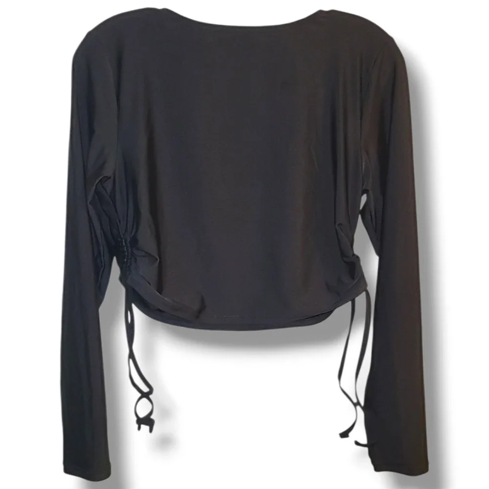 NWT Old Navy XL Black One Piece Swimsuit + Long Sleeve Side Tie Rash Guard